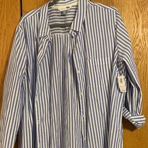 Blue and white striped button up